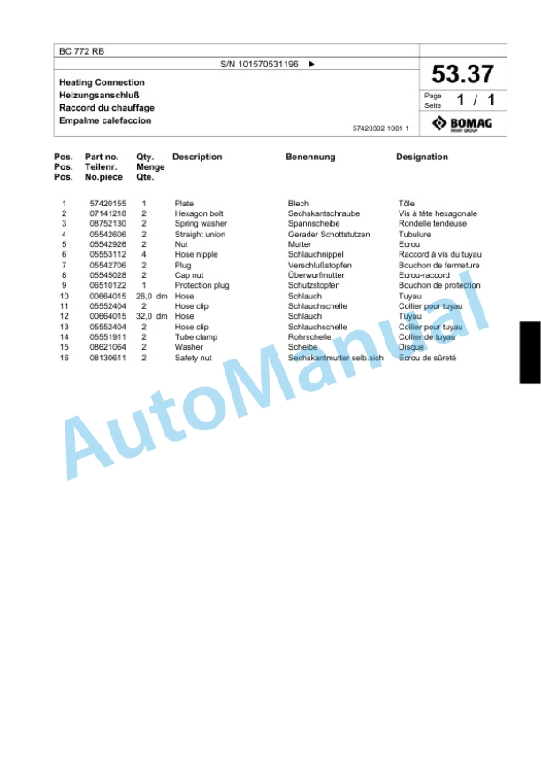 Bomag BC 772 RB Sanitary Landfill Compactor Spare Parts Catalogue 00817406-2