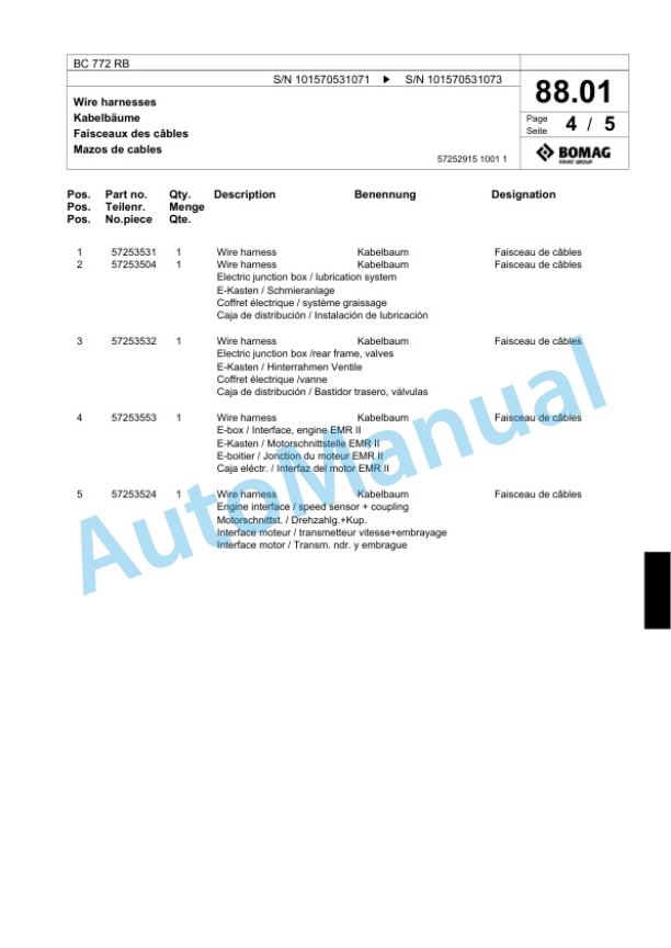 Bomag BC 772 RB Sanitary Landfill Compactor Spare Parts Catalogue 00817406-3
