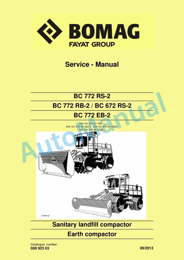 Bomag BC 772 RS-2, BC 772 RB-2, BC 672 RS-2, BC 772 EB-2 Sanitary Landfill Compactor Service Manual 00892363