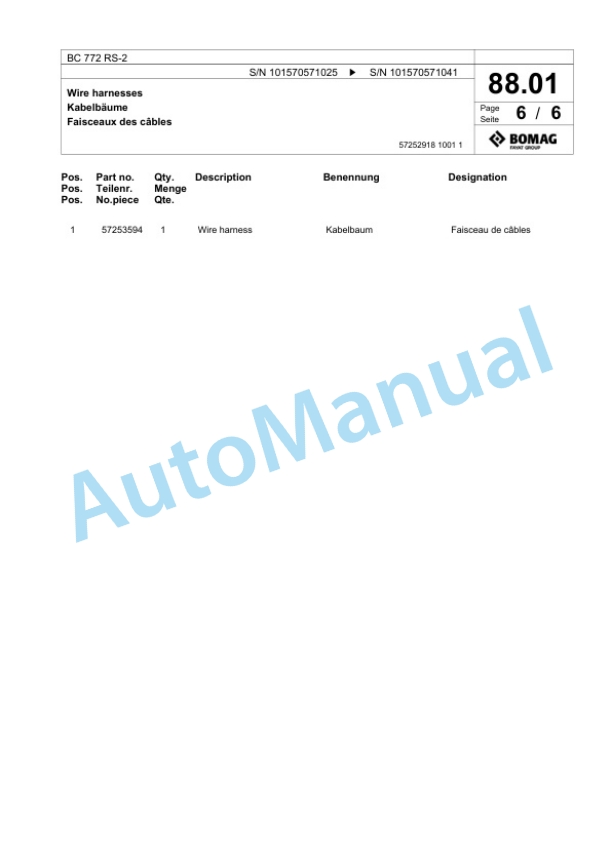 Bomag BC 772 RS-2 Sanitary Landfill Compactor Spare Parts Catalogue 00818185-3