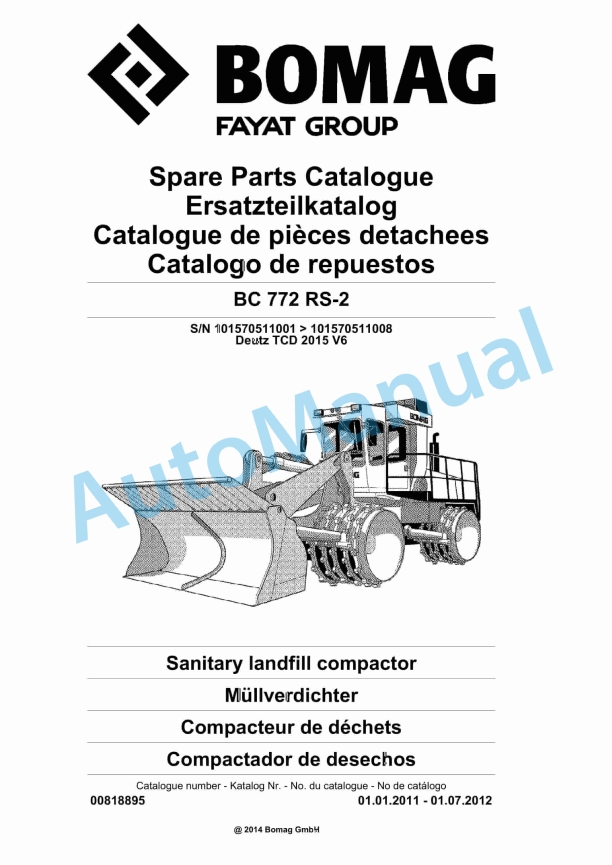 Bomag BC 772 RS-2 Sanitary Landfill Compactor Spare Parts Catalogue 00818895