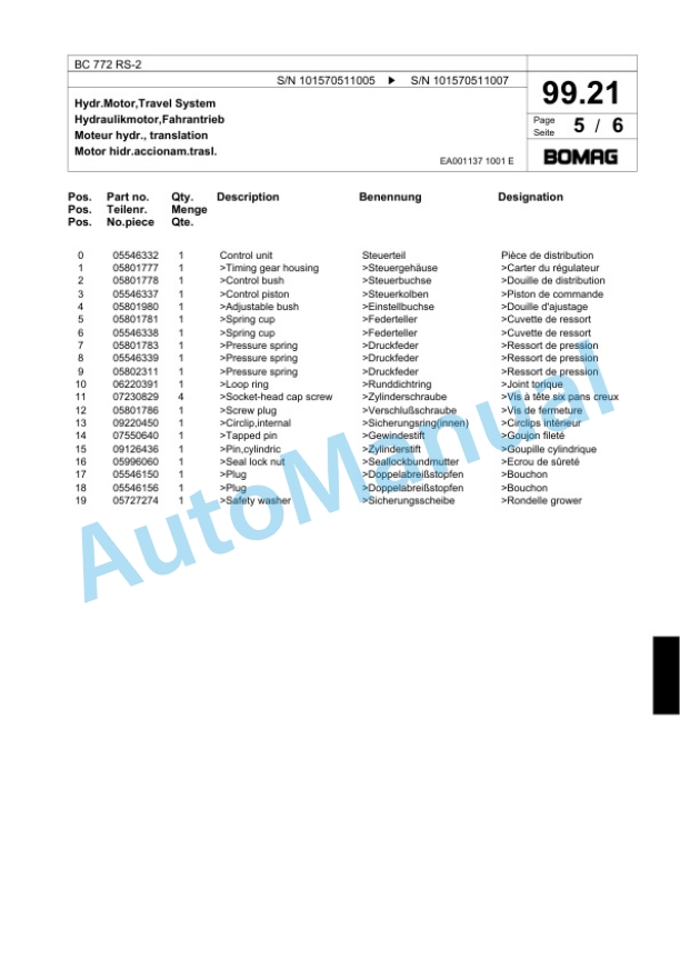 Bomag BC 772 RS-2 Sanitary Landfill Compactor Spare Parts Catalogue 00818895-5