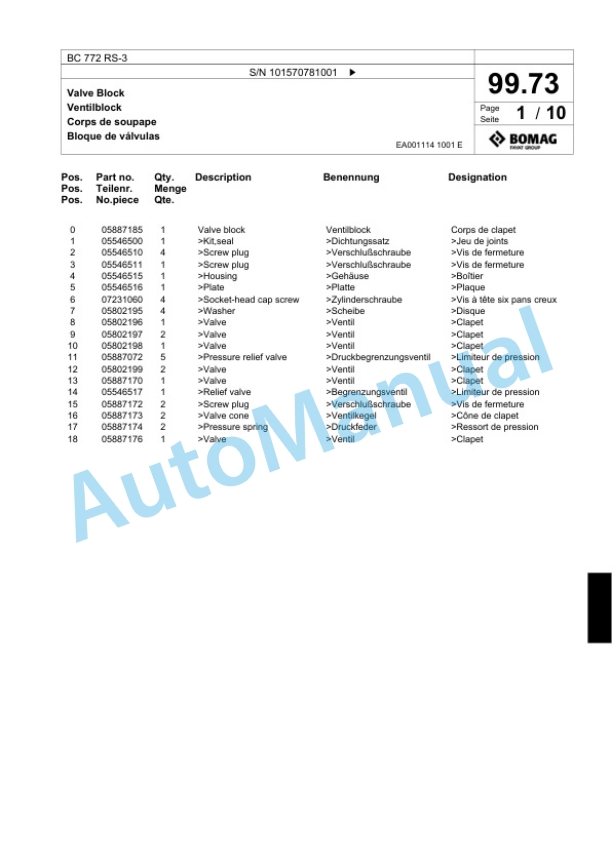 Bomag BC 772 RS-3 Sanitary Landfill Compactor Spare Parts Catalogue 00824349-5