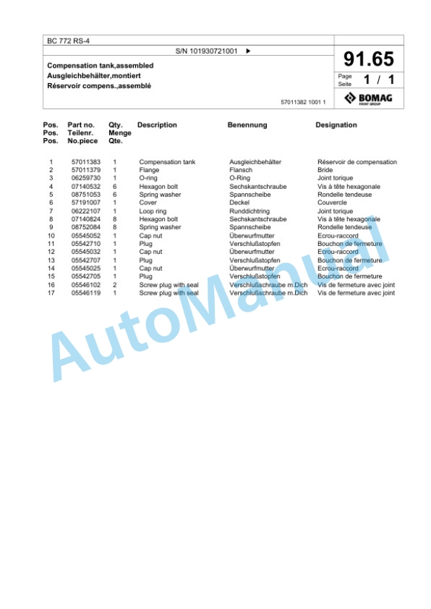 Bomag BC 772 RS-4 Sanitary Landfill Compactor Spare Parts Catalogue 00825767-3