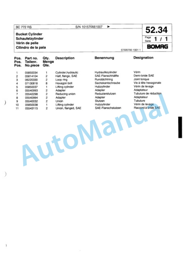 Bomag BC 772 RS Sanitary Landfill Compactor Spare Parts Catalogue 00817332-2