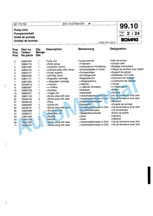Bomag BC 772 RS Sanitary Landfill Compactor Spare Parts Catalogue 00817332-4