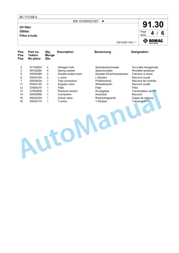 Bomag BC 773 EB-5 Sanitary Landfill Compactor Spare Parts Catalogue 00826259-3