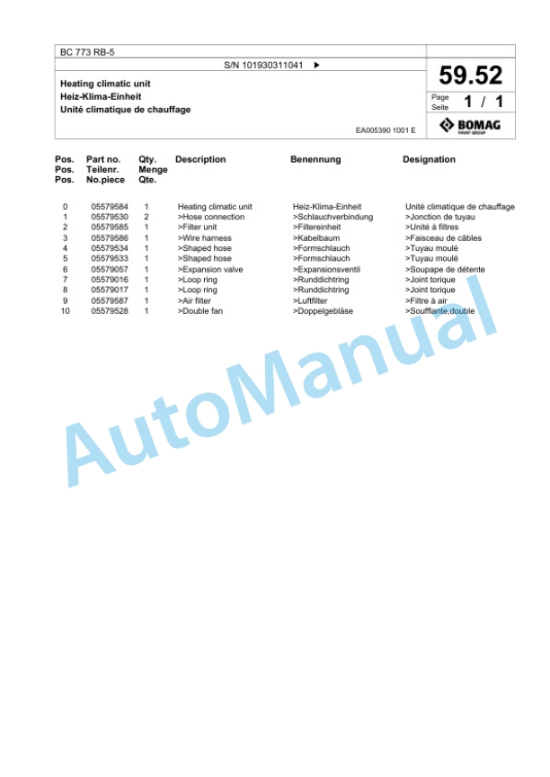 Bomag BC 773 RB-5 Sanitary Landfill Compactor Spare Parts Catalogue 00826255-2