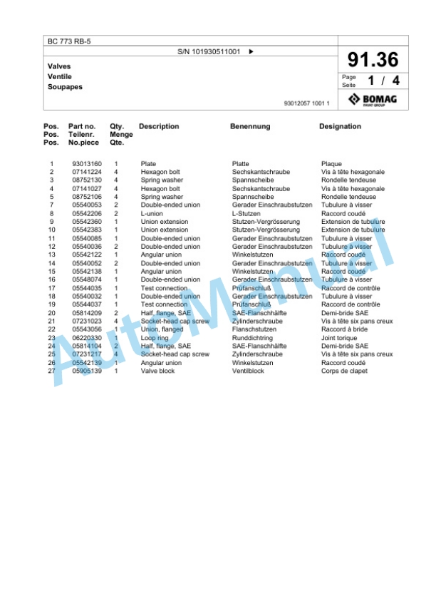 Bomag BC 773 RB-5 Sanitary Landfill Compactor Spare Parts Catalogue 00826861-4