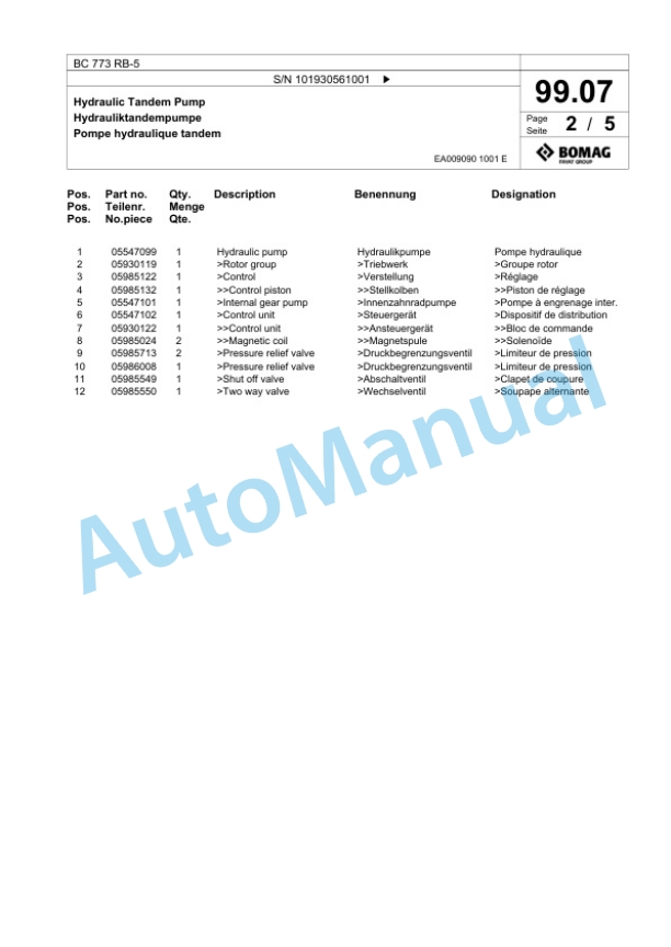Bomag BC 773 RB-5 Sanitary Landfill Compactor Spare Parts Catalogue 00826869-4