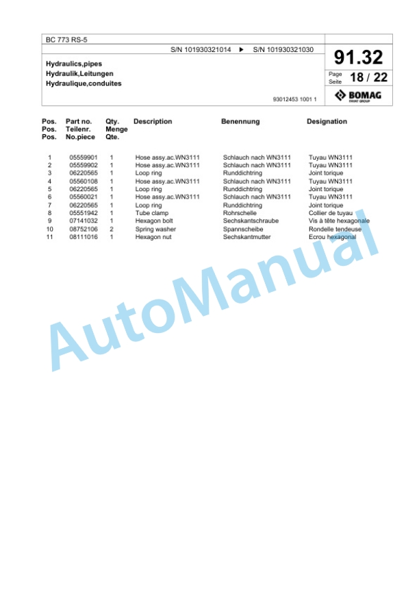 Bomag BC 773 RS-5 Sanitary Landfill Compactor Spare Parts Catalogue 00826257-4