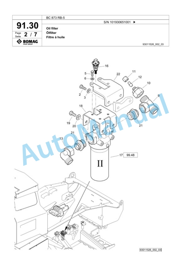 Bomag BC 873 RB-5 Sanitary Landfill Compactor Spare Parts Catalogue 00826655-3
