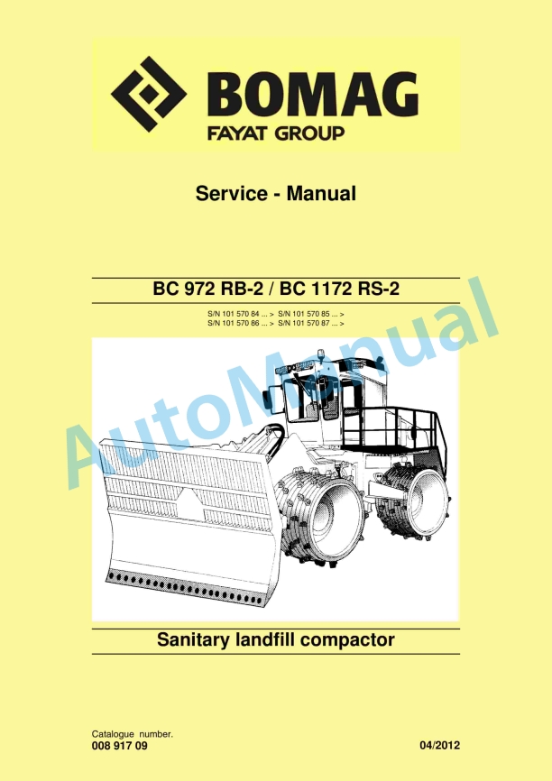 Bomag BC 972 RB-2, BC 1172 RS-2 Sanitary Landfill Compactor Service Manual 00891709