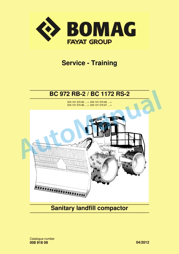 Bomag BC 972 RB-2, BC 1172 RS-2 Sanitary Landfill Compactor Service Training 00891809