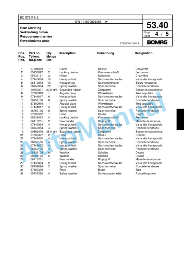 Bomag BC 972 RB-2 Sanitary Landfill Compactor Spare Parts Catalogue 00818191-2
