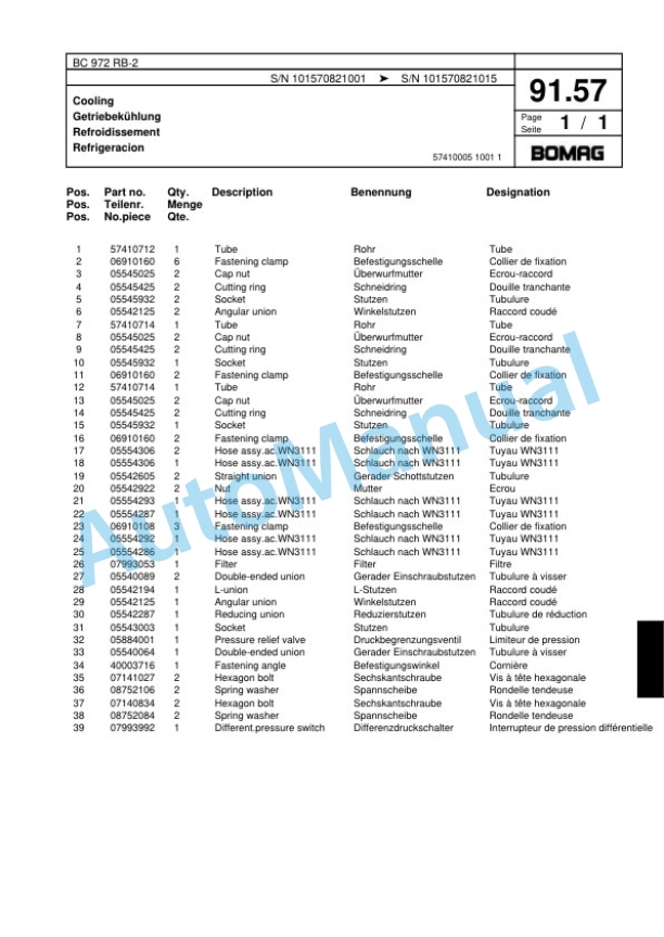 Bomag BC 972 RB-2 Sanitary Landfill Compactor Spare Parts Catalogue 00818191-3