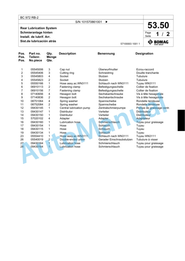Bomag BC 972 RB-2 Sanitary Landfill Compactor Spare Parts Catalogue 00818889-2