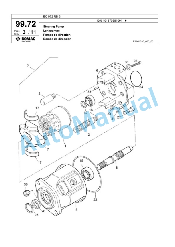 Bomag BC 972 RB-3 Sanitary Landfill Compactor Spare Parts Catalogue 00824085-5