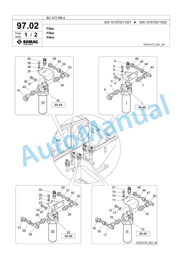 Bomag BC 972 RB-4 Sanitary Landfill Compactor Spare Parts Catalogue 00824899-4