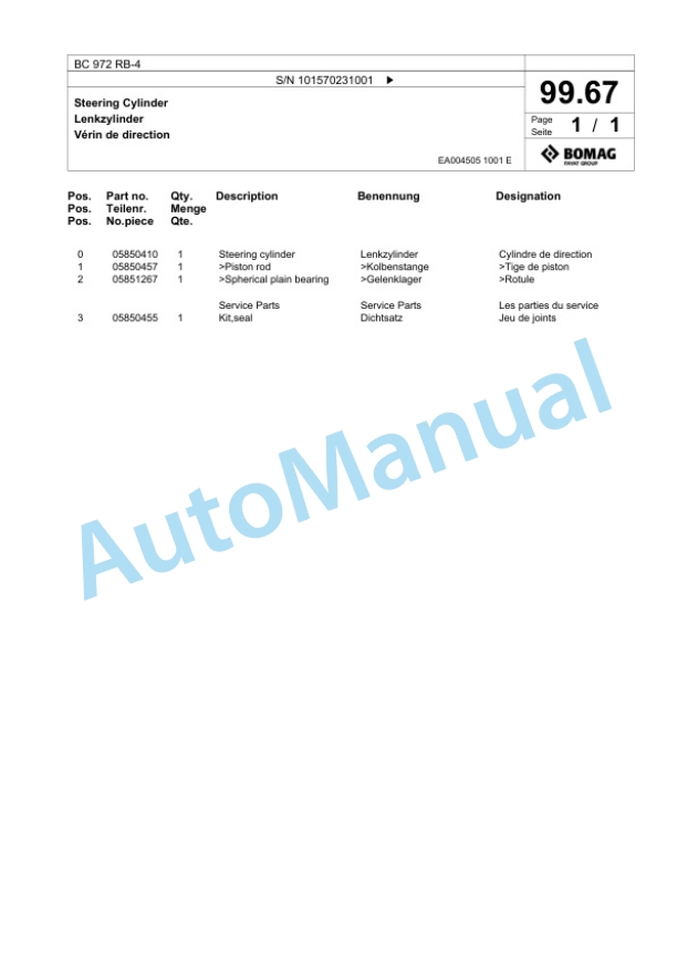 Bomag BC 972 RB-4 Sanitary Landfill Compactor Spare Parts Catalogue 00825119-5