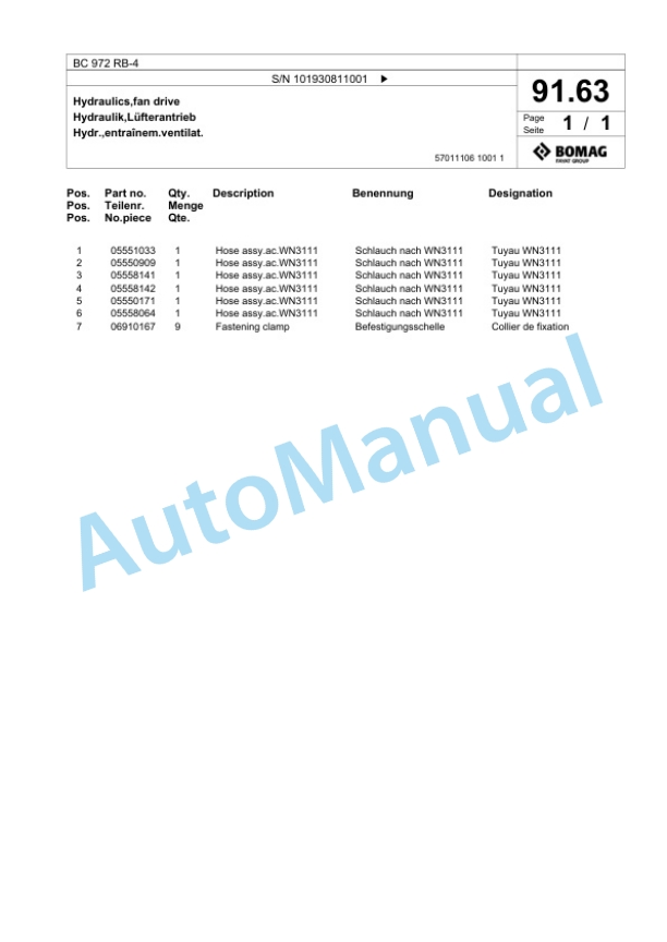 Bomag BC 972 RB-4 Sanitary Landfill Compactor Spare Parts Catalogue 00825773-3