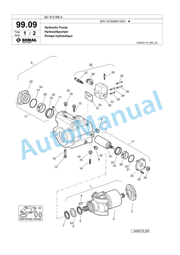 Bomag BC 972 RB-4 Sanitary Landfill Compactor Spare Parts Catalogue 00825773-4