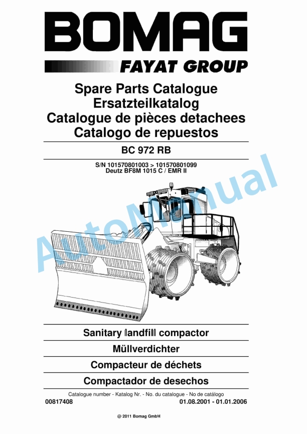 Bomag BC 972 RB Sanitary Landfill Compactor Spare Parts Catalogue 00817408