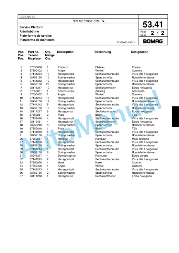 Bomag BC 972 RB Sanitary Landfill Compactor Spare Parts Catalogue 00817408-2