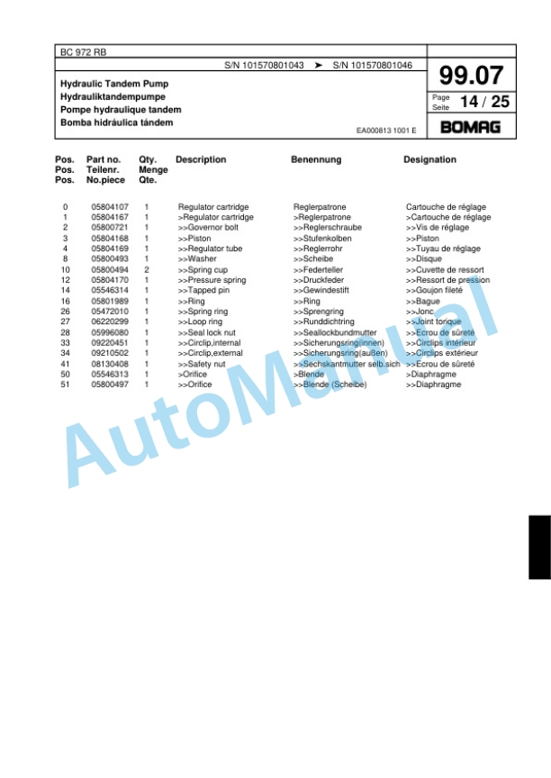 Bomag BC 972 RB Sanitary Landfill Compactor Spare Parts Catalogue 00817408-4