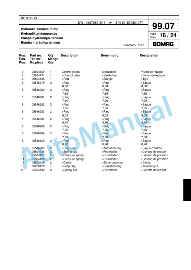 Bomag BC 972 RB Sanitary Landfill Compactor Spare Parts Catalogue 00817408-5