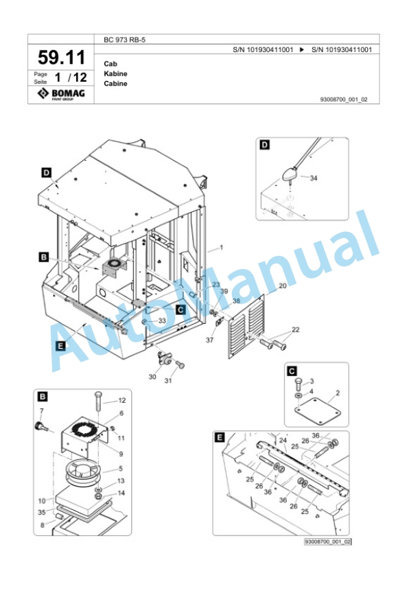 Bomag BC 973 RB-5 Sanitary Landfill Compactor Spare Parts Catalogue 00826035-2