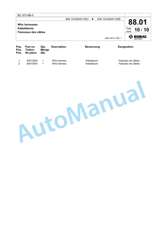 Bomag BC 973 RB-5 Sanitary Landfill Compactor Spare Parts Catalogue 00826035-3