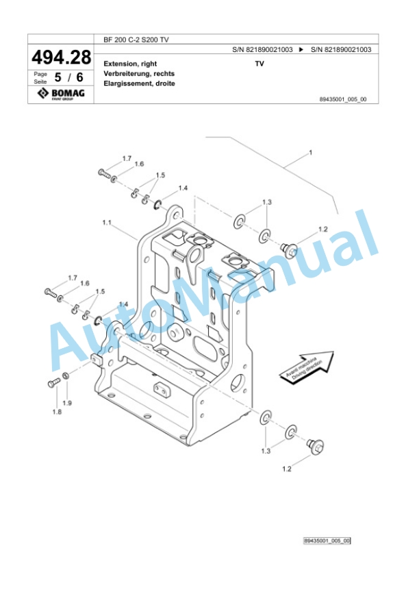 Bomag BF 200 C-2 S200 TV Paver Spare Parts Catalogue 00825333-3
