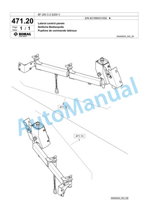 Bomag BF 200 C-2 S200 V Paver Spare Parts Catalogue 00825335-2