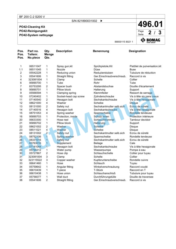 Bomag BF 200 C-2 S200 V Paver Spare Parts Catalogue 00825335-3