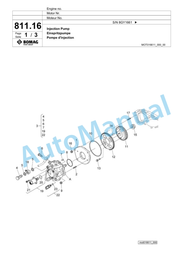 Bomag BF 200 C-2 S200 V Paver Spare Parts Catalogue 00825335-5