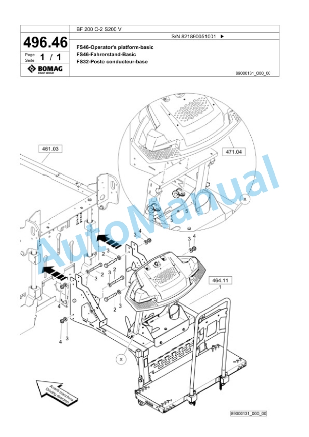 Bomag BF 200 C-2 S200 V Paver Spare Parts Catalogue 00825339-4