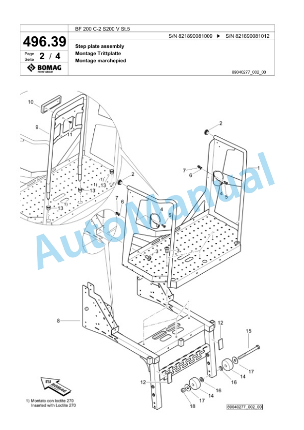 Bomag BF 200 C-2 S200 V St5 Paver Spare Parts Catalogue 00825871-4