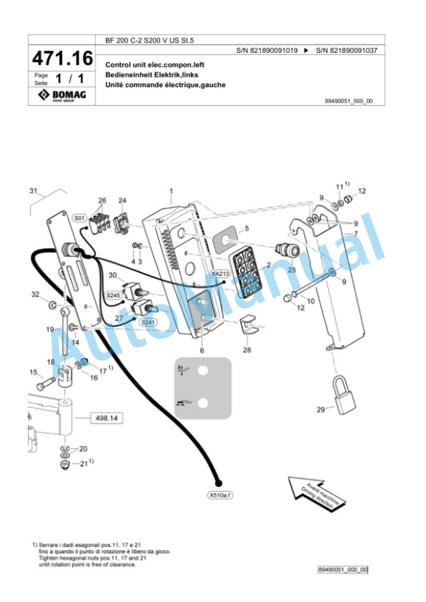 Bomag BF 200 C-2 S200 V US St5 Paver Spare Parts Catalogue 00825873-2