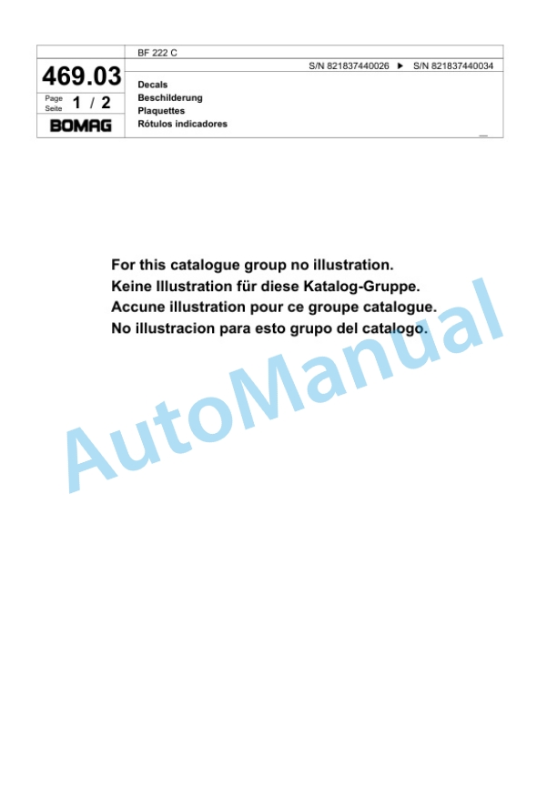 Bomag BF 222 C Paver Spare Parts Catalogue 00800625-2