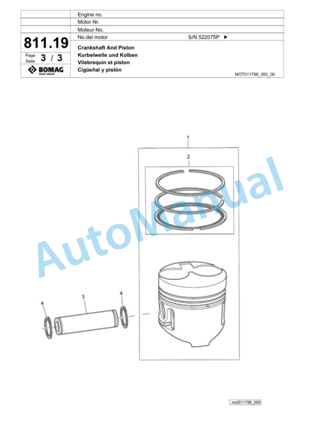 Bomag BF 222C Paver Spare Parts Catalogue 00800734-5