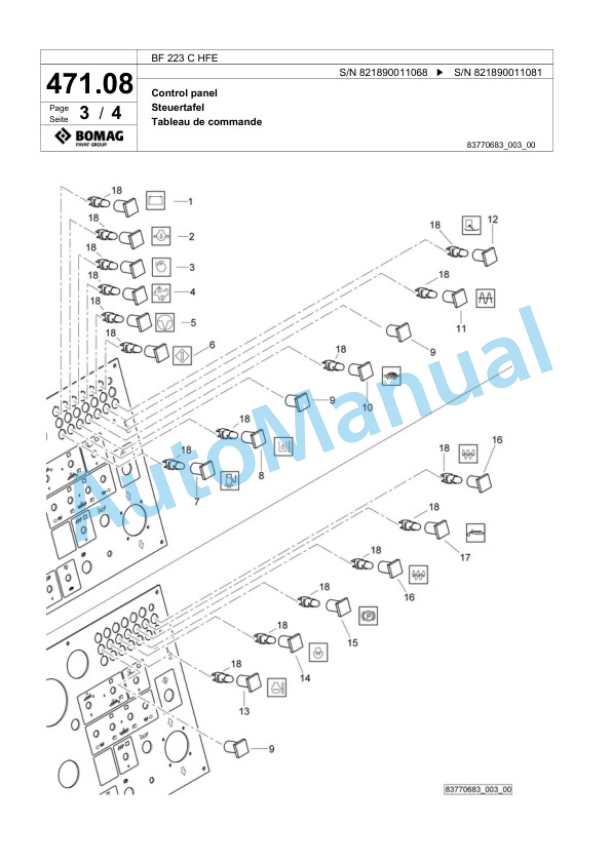 Bomag BF 223 C HFE Paver Spare Parts Catalogue 00824301-2