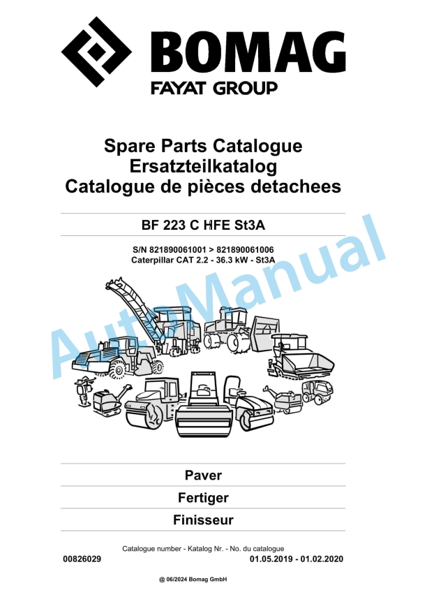 Bomag BF 223 C HFE St3A Paver Spare Parts Catalogue 00826029
