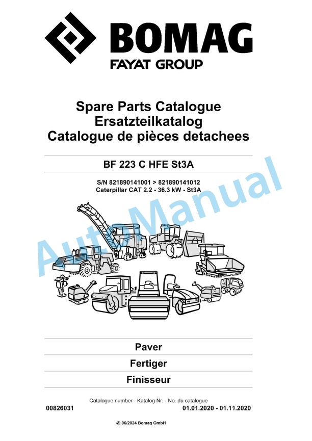 Bomag BF 223 C HFE St3A Paver Spare Parts Catalogue 00826031