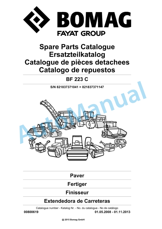 Bomag BF 223 C Paver Spare Parts Catalogue 00800619