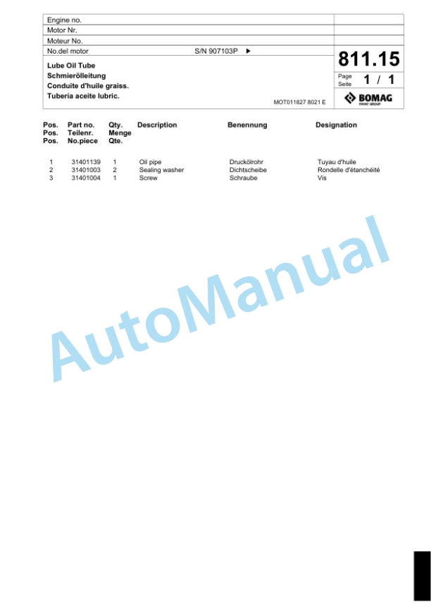 Bomag BF 223 C Paver Spare Parts Catalogue 00800741-5