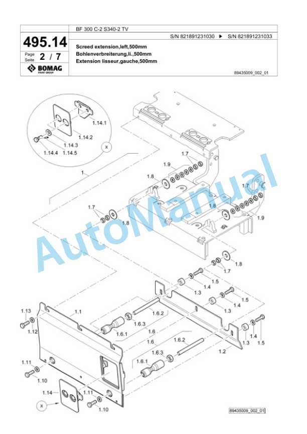 Bomag BF 300 C-2 S340-2 TV Paver Spare Parts Catalogue 00825649-5