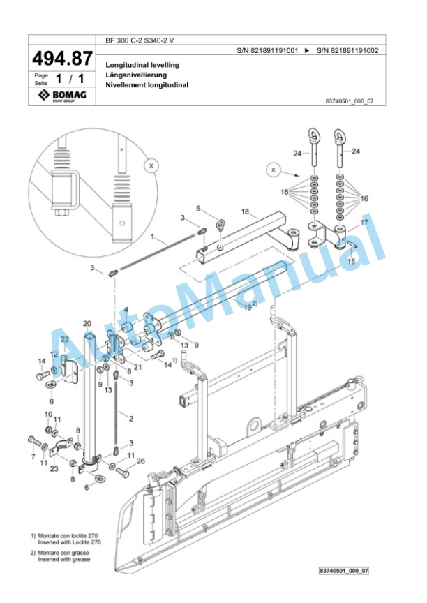 Bomag BF 300 C-2 S340-2 V Paver Spare Parts Catalogue 00800813-4