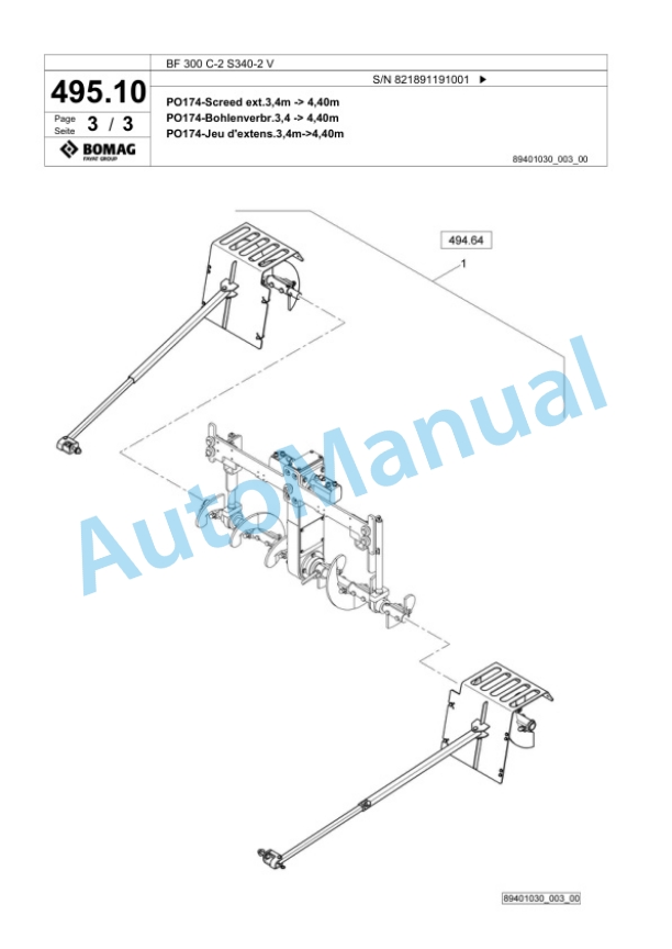 Bomag BF 300 C-2 S340-2 V Paver Spare Parts Catalogue 00800813-5