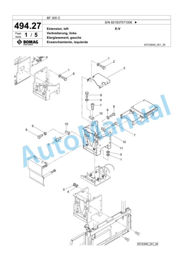 Bomag BF 300 C Paver Spare Parts Catalogue 00800649-4